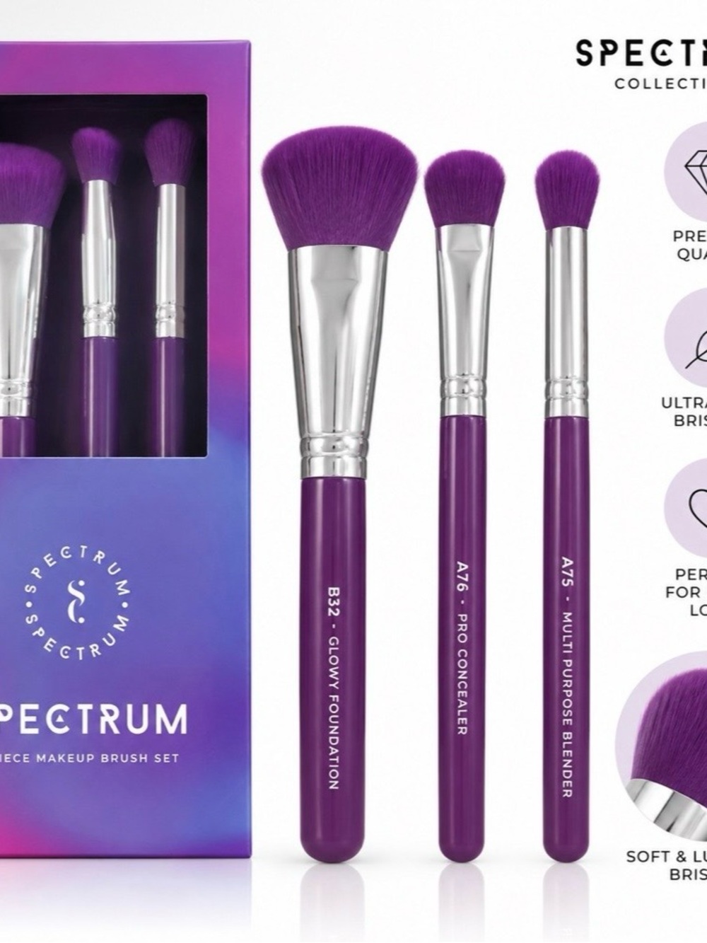 SPECTRUM 3 Piece Makeup Brush Set - NEW IN BOX - Hard to find color